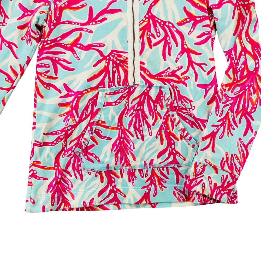 Lilly Pulitzer Skipper Popover Coral Bay Half Zip Sweatshirt Blue Pink Small - Picture 8 of 10